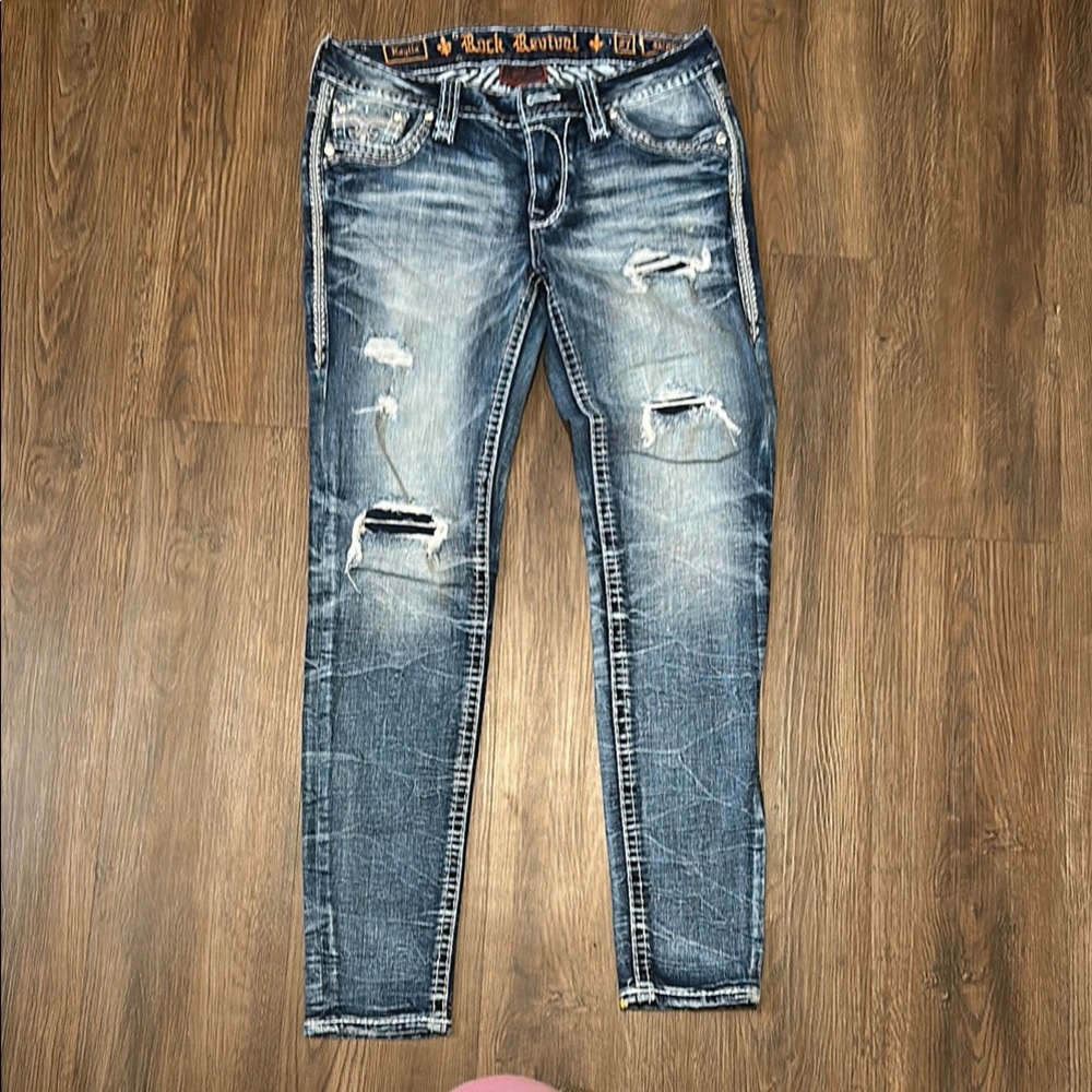 Rock Revival (Kaylla)Blue Skinny Distressed Jeans